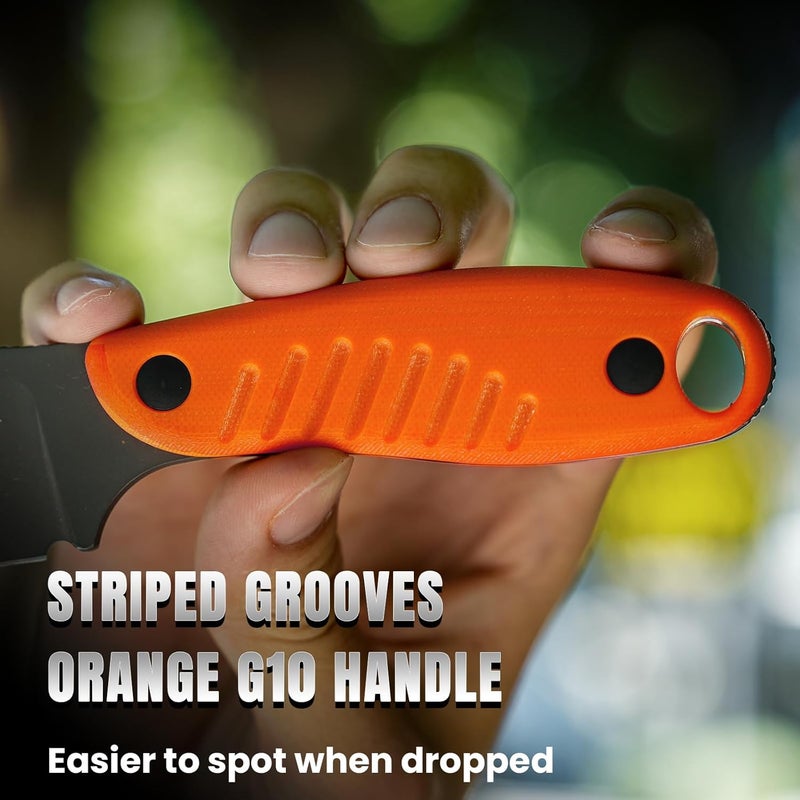 KIZER Hare Fixed Blade Knife with Sheath, 3.14" D2 Steel Blade EDC Hunting Knife with Orange G10 Handle, Small Bushcraft Survival Knives, Outdoor Camping Knives for Men Women, 1077A1 - Image 5